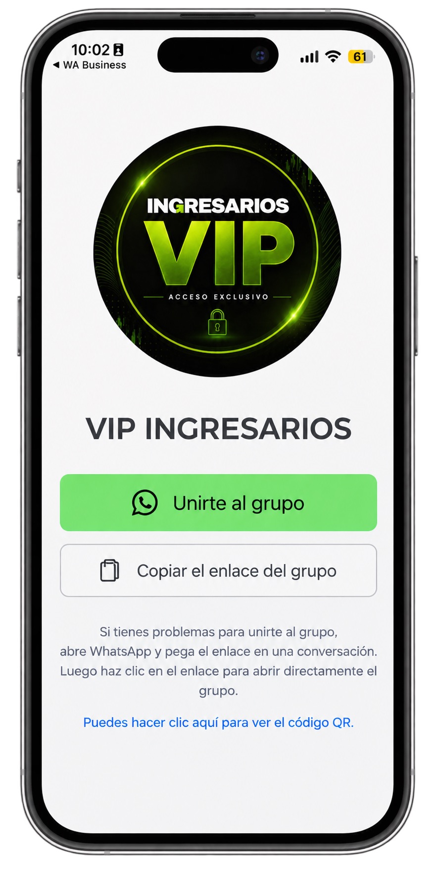 Paso 1 - Página de invitación al grupo VIP Ingresarios
